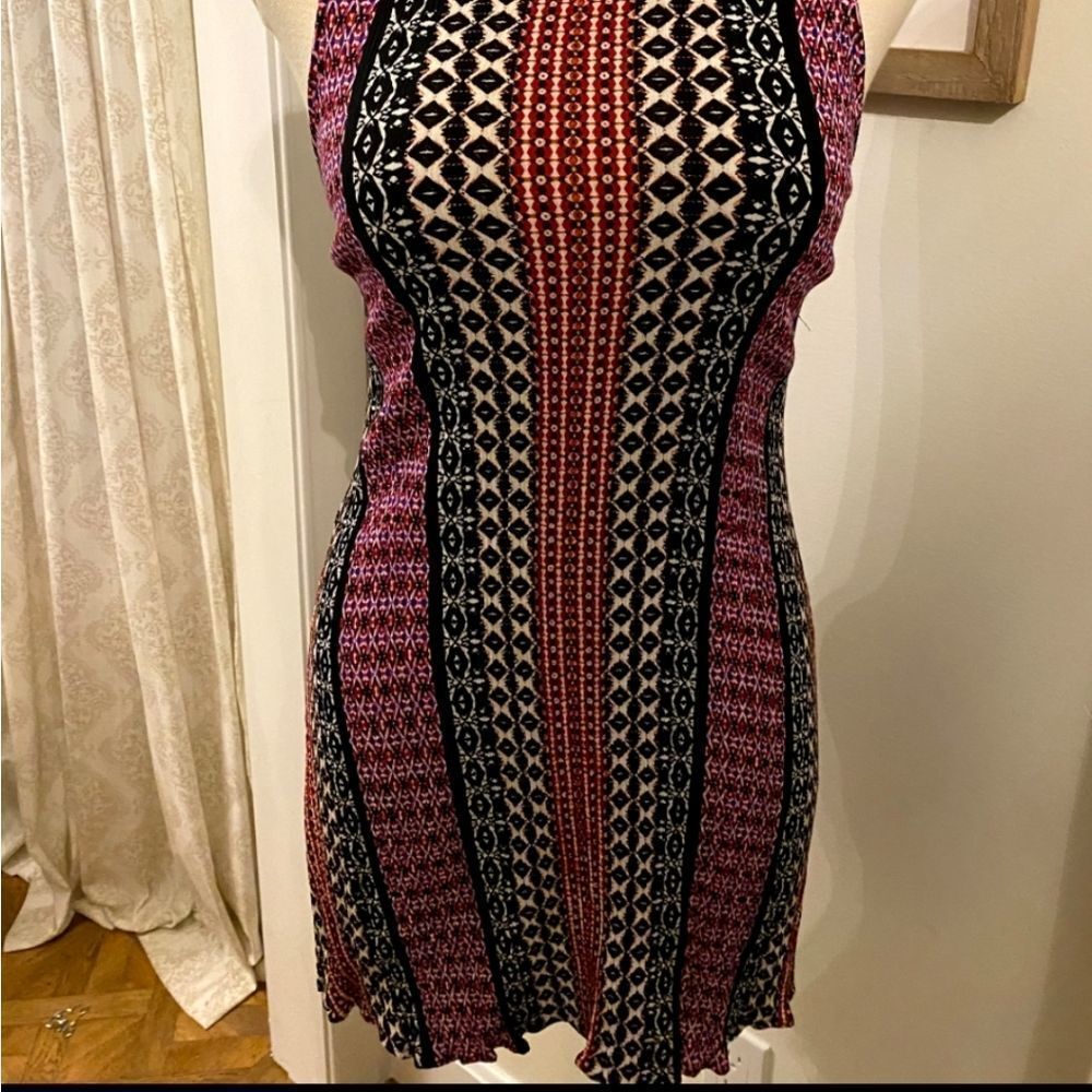 NY Collection Ladies Size Large Red Black Purpl Geometric Print Sleeveless Dress - Picture 4 of 6
